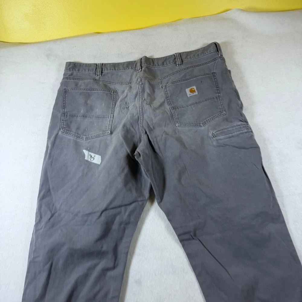 Carhartt Mens Gray Canvas Carpenter Work Pants Distressed 42x30 Utility Dungaree